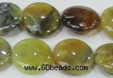 COP553 15.5 inches 20mm flat round yellow & green natural opal beads