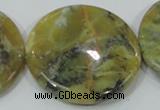 COP560 15.5 inches 40mm flat round natural yellow & green opal beads