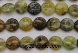 COP567 15.5 inches 10mm flat round natural yellow & green opal beads