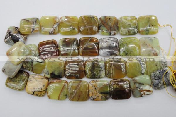 COP581 15.5 inches 25*25mm square natural yellow & green opal beads