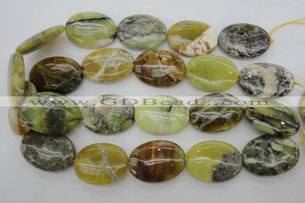 COP593 15.5 inches 25*35mm oval natural yellow & green opal beads