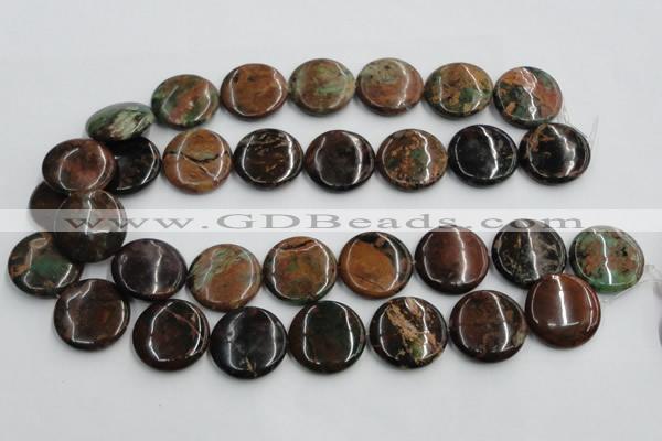 COP607 15.5 inches 25mm flat round green opal gemstone beads