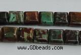 COP613 15.5 inches 10*10mm square double drilled green opal beads