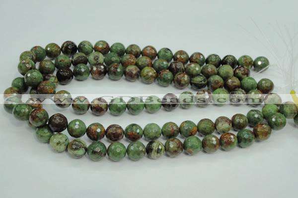 COP665 15.5 inches 14mm faceted round green opal gemstone beads