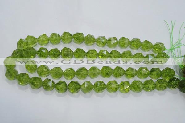 COQ118 15.5 inches 12mm faceted nuggets dyed olive quartz beads