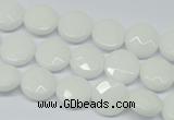 CPB301 15 inches 12mm faceted coin white porcelain beads