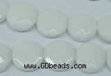 CPB302 15 inches 14mm faceted coin white porcelain beads