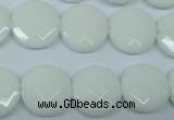 CPB303 15 inches 16mm faceted coin white porcelain beads