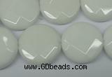 CPB305 15 inches 20mm faceted coin white porcelain beads