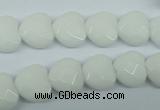 CPB311 15 inches 14*14mm faceted heart white porcelain beads