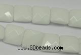 CPB320 15 inches 12*12mm faceted square white porcelain beads