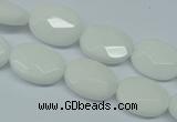 CPB336 15 inches 10*14mm faceted oval white porcelain beads