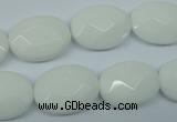 CPB338 15 inches 13*18mm faceted oval white porcelain beads