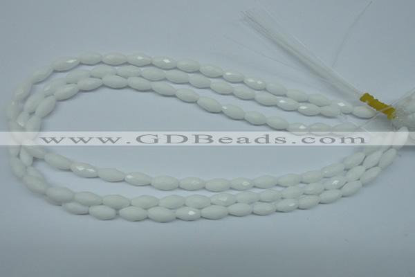 CPB357 15 inches 6*12mm faceted rice white porcelain beads wholesale