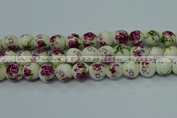 CPB705 15.5 inches 14mm round Painted porcelain beads