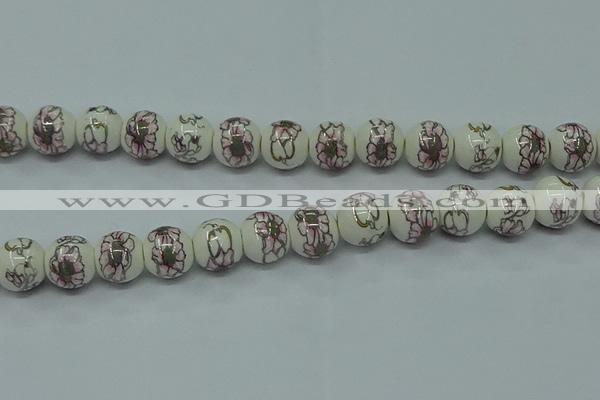 CPB793 15.5 inches 10mm round Painted porcelain beads