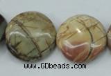 CPJ28 15.5 inches 25mm flat round picasso jasper beads wholesale