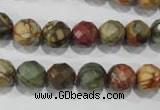 CPJ303 15.5 inches 10mm faceted round picasso jasper beads wholesale