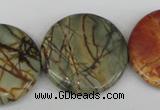 CPJ353 15.5 inches 30mm flat round picasso jasper gemstone beads