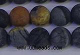 CPJ495 15.5 inches 14mm round matte black picasso jasper beads