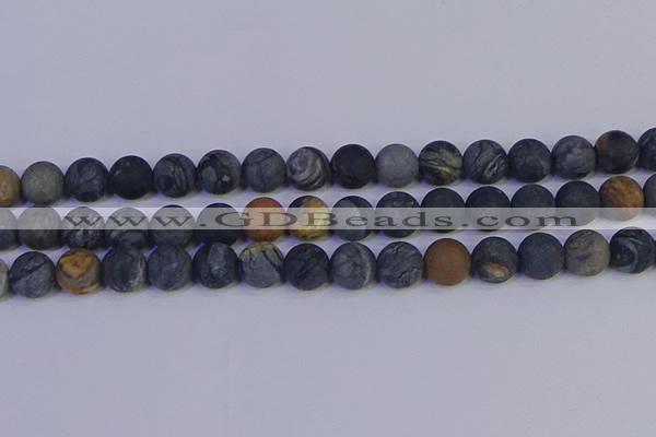 CPJ495 15.5 inches 14mm round matte black picasso jasper beads