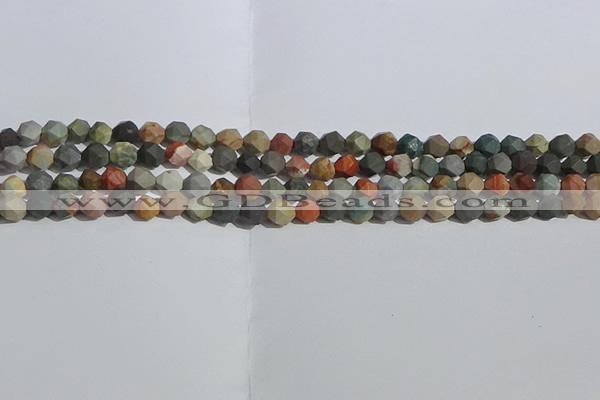 CPJ590 15.5 inches 6mm faceted nuggets matte polychrome jasper beads