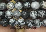 CPJ640 15.5 inches 4mm faceted round grey picture jasper beads