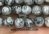 CPJ641 15.5 inches 6mm faceted round grey picture jasper beads