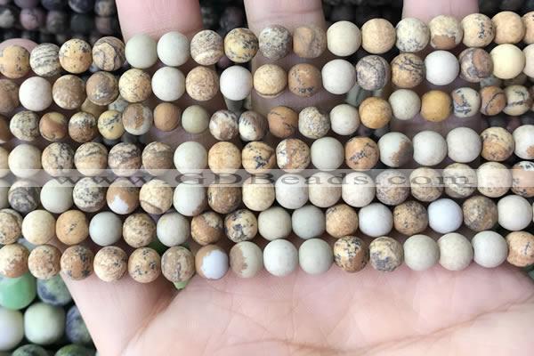 CPJ650 15.5 inches 4mm round matte picture jasper beads wholesale