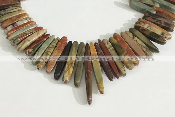 CPJ688 Top drilled 5*15mm - 

6*45mm sticks picasso jasper beads