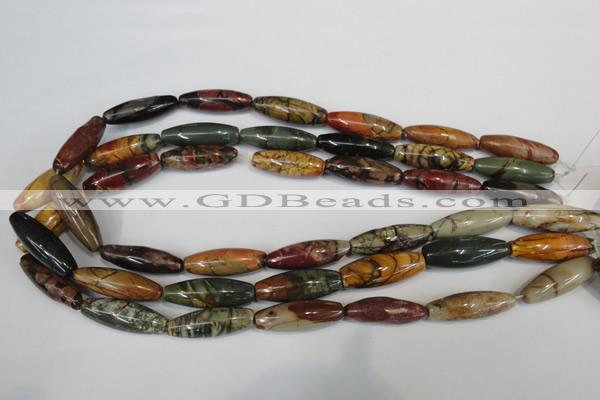 CPJ72 15.5 inches 10*30mm rice picasso jasper gemstone beads