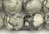 CPJ728 15 inches 12mm faceted round grey picture jasper beads