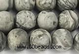 CPJ742 15 inches 8mm round matte grey picture jasper beads