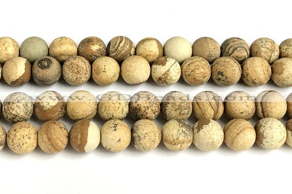 CPJ749 15 inches 12mm round matte picture jasper beads