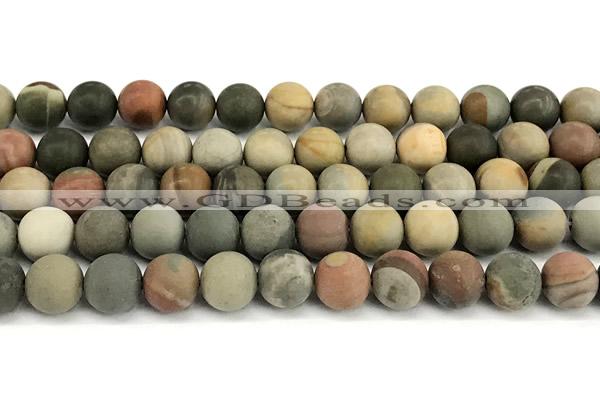 CPJ754 15 inches 12mm round matte American picture jasper beads