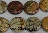 CPJ79 15.5 inches 20mm flat round picasso jasper gemstone beads