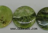 CPO30 15.5 inches 25mm flat round olivine gemstone beads wholesale