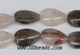 CPQ109 12*18mm flat teardrop natural pink crystal & smoky quartz beads