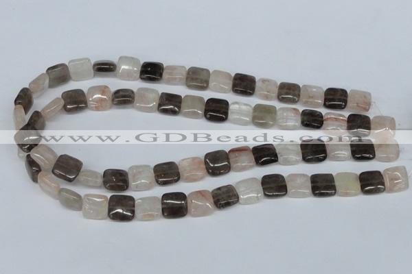 CPQ111 12*12mm square natural pink crystal & smoky quartz beads