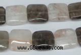 CPQ112 14*14mm square natural pink crystal & smoky quartz beads