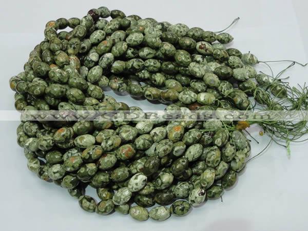 CPS11 15.5 inches 10*14mm rice green peacock stone beads wholesale