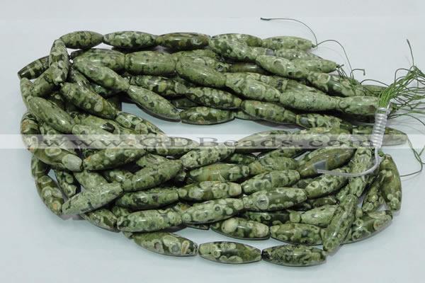 CPS12 15.5 inches 10*30mm rice green peacock stone beads wholesale