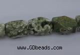 CPS131 15.5 inches 10*15mm faceted nuggets green peacock stone beads