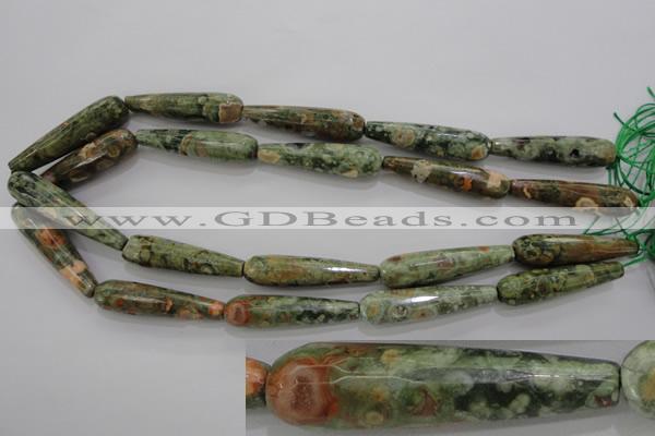 CPS134 15.5 inches 10*40mm faceted teardrop green peacock stone beads