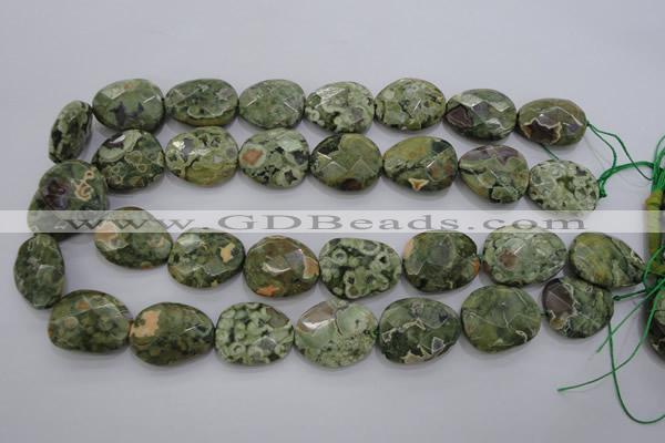 CPS150 15.5 inches 20*25mm faceted freeform green peacock stone beads