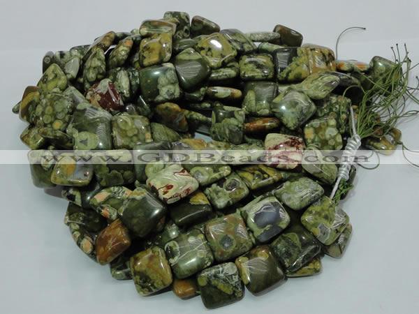 CPS19 15.5 inches 20*20mm square green peacock stone beads wholesale