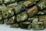 CPS24 15.5 inches 10*14mm rectangle green peacock stone beads