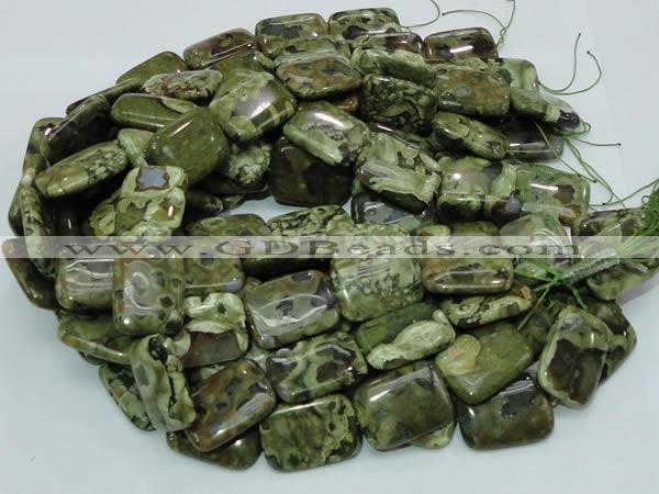 CPS28 15.5 inches 22*30mm rectangle green peacock stone beads