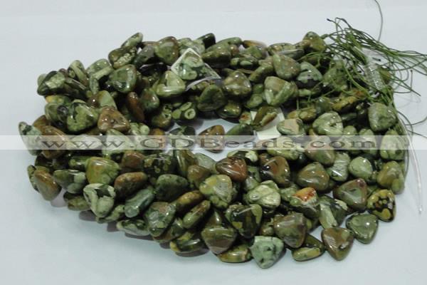 CPS32 15.5 inches 16*16mm triangle green peacock stone beads