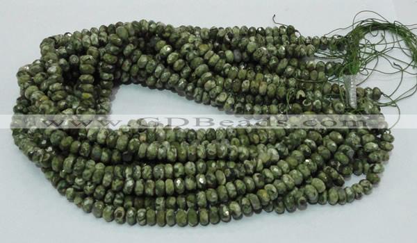 CPS52 15.5 inches 5*8mm faceted rondelle green peacock stone beads